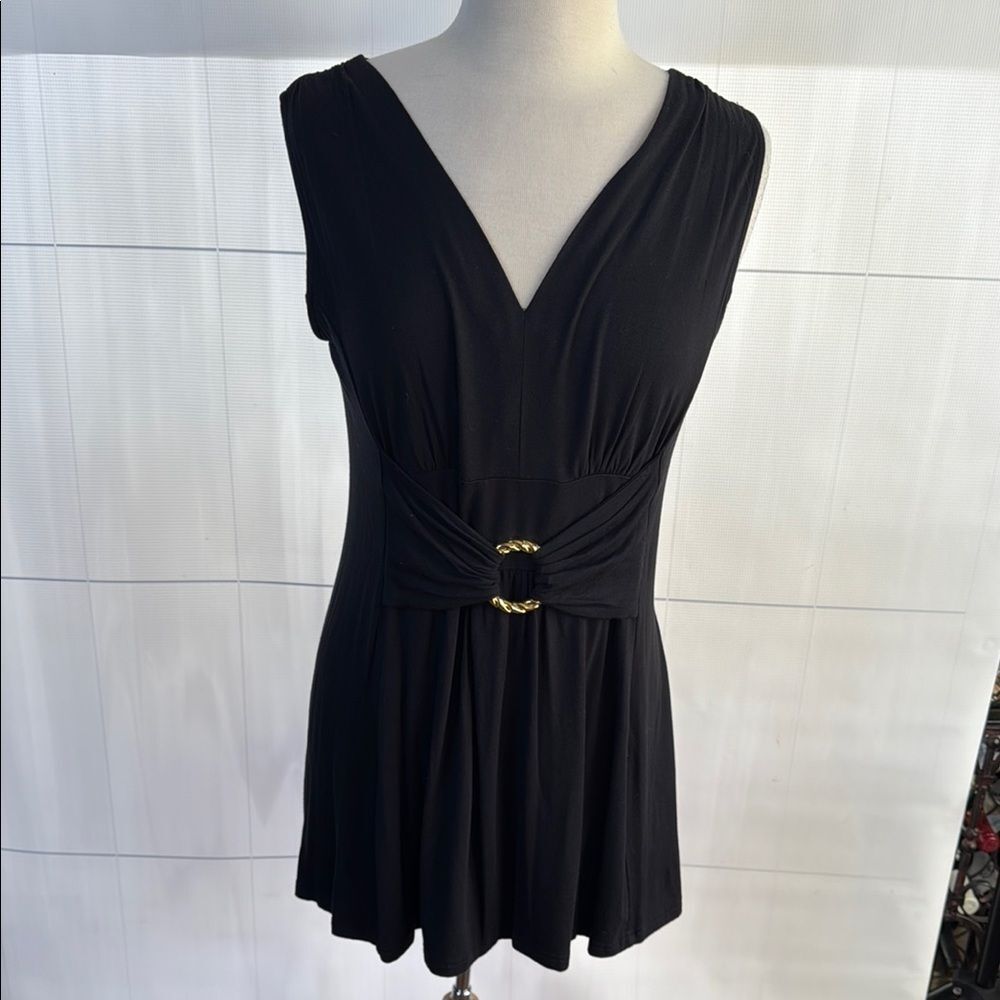 Liz Lange Elegant Black Tunic Maternity top with Gold Accent, Large